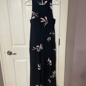 Black Jumpsuit with Pink Floral Pattern